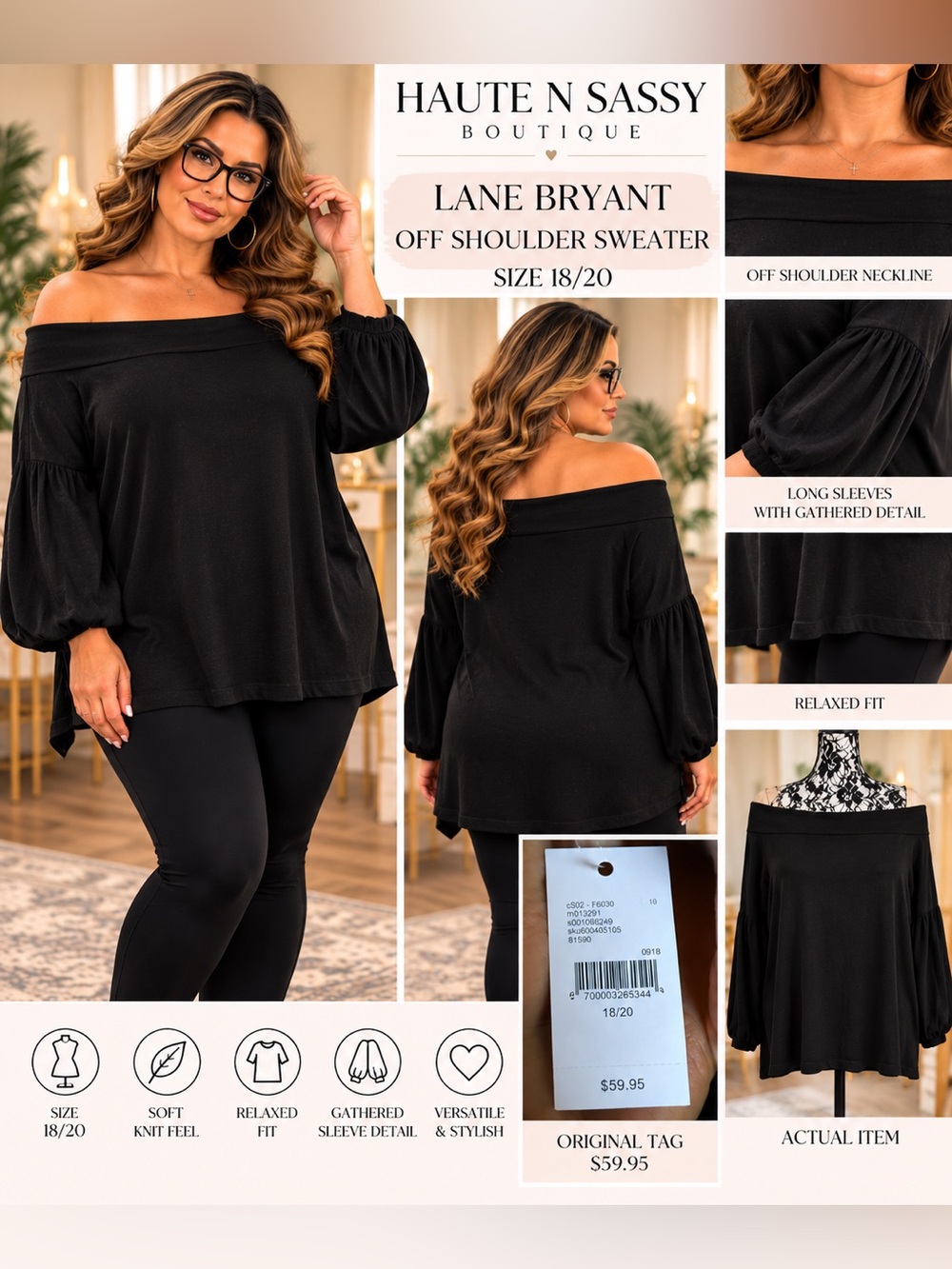 🖤 NWT Lane Bryant Off-Shoulder Sweater Size 18/20